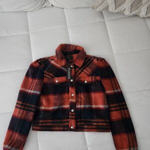 Blank NYC Red and Black Plaid Bomber Jacket